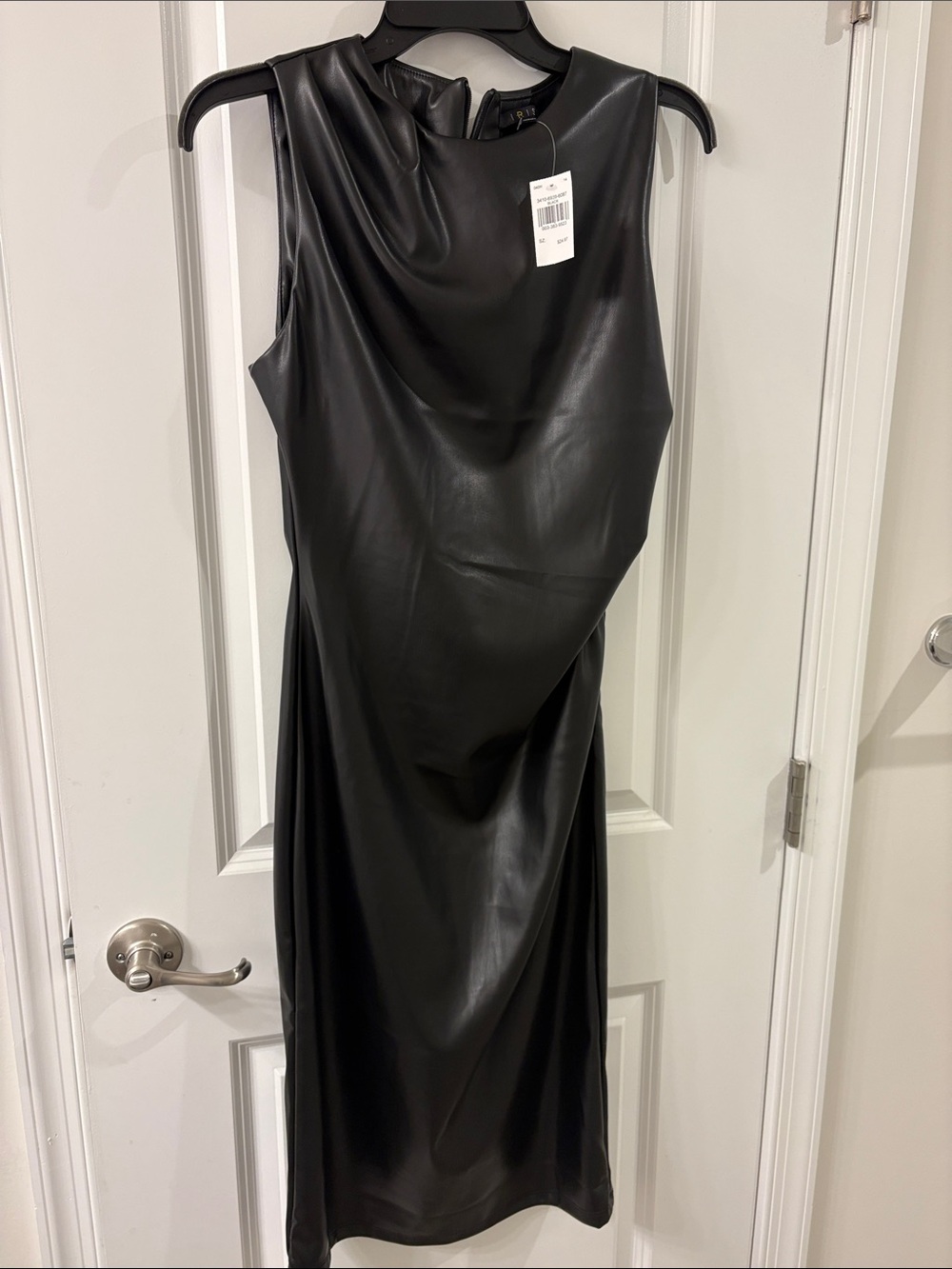 iris Black Faux Leather Midi Dress